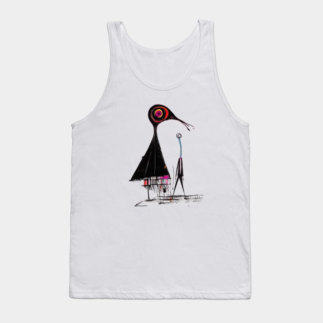 Whimsical Harmony: A Colorful Caricature Painting of a Black Bird with Abstract Design Tank Top by naars90